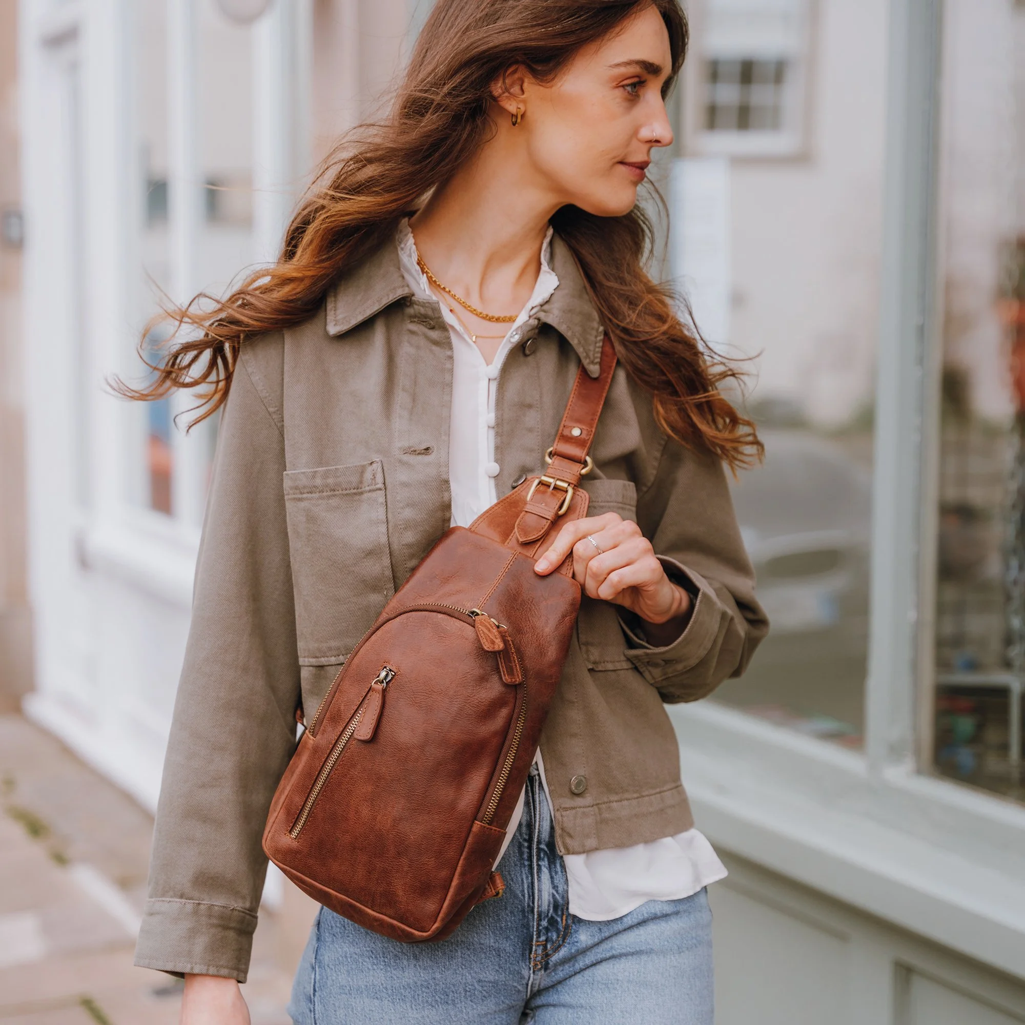 Leather crossbody sling bag sale